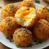 A plate of baked potato cheese balls.