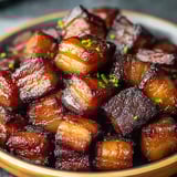 A bowl of pork belly bites.