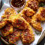 Crispy sweet heat chicken with a dipping sauce.