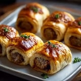 A plate of sausage rolls.