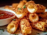 Cheesy stuffed rings on a plate.