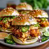 A plate of bang bang chicken sliders.