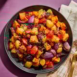 A bowl of roasted vegetables.