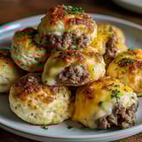 A plate of garlic parmesan cheeseburger bombs.