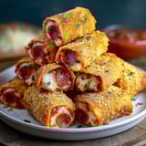 A stack of Doritos-Crusted Pizza Rolls.