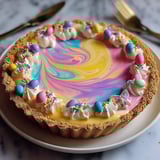 A slice of a colorful swirl pie.
