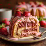A slice of strawberry honeybun cake.