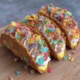 A taco with Fruity Pebbles on top.