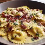 A plate of pasta with meat and cheese.