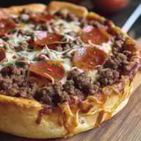 A slice of pizza burger pie.