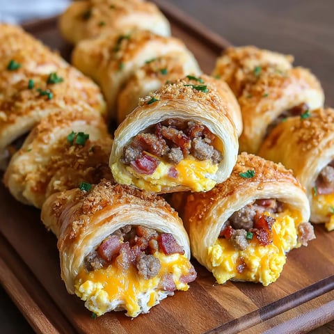 A plate of breakfast rolls with meat and cheese.