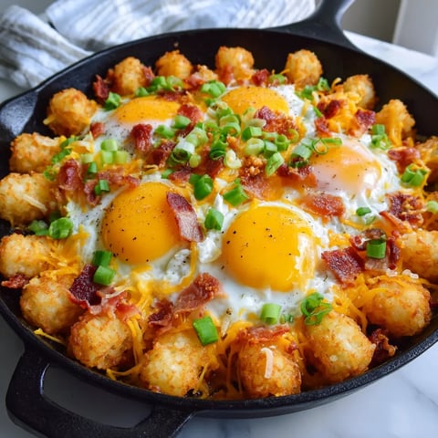A skillet with bacon, eggs, and cheese.