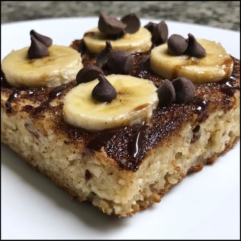 A slice of gluten free banana pancake bake.