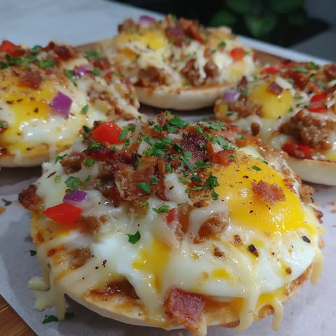 A breakfast pizza with bacon and cheese.