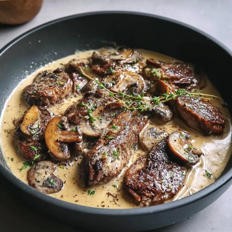 A bowl of mushroom sauce for steak.