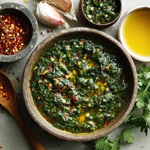 A bowl of green sauce with a spoon in it.