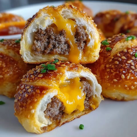Cheeseburger Pretzel Bombs on a plate.