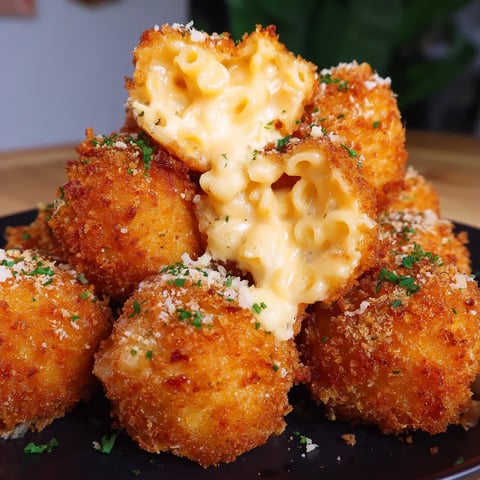 A plate of crispy fried mac and cheese balls.