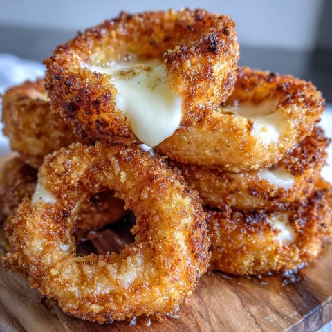 A stack of cheesy onion rings.