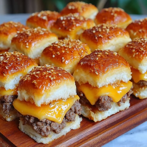 A plate of cheeseburger sliders with Hawaiian rolls.