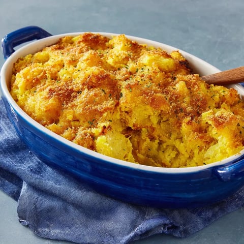 A bowl of yellow squash with a wooden spoon in it.
