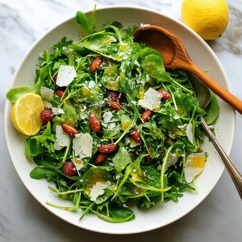 A bowl of arugula salad with lemon vinaigrette.
