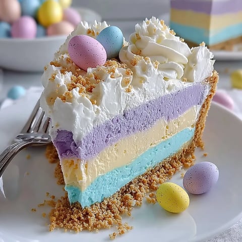 A slice of Easter Jello-O pie with a fork.